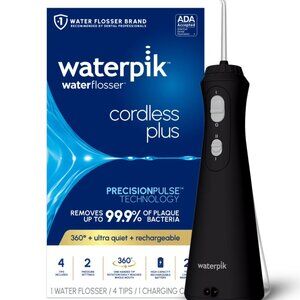Waterpik Cordless Plus Water Flosser with 2 Settings, 4 Tips, Black WP-462W